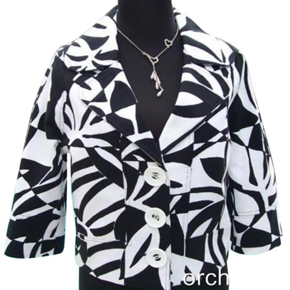 Cache Luxe Black White Lined Event Top Jacket Jackie-o Classic Swing NWT $158